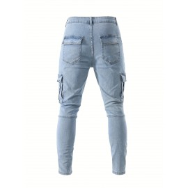 Men's Casual Flap Pocket Skinny Jeans, Chic Street Style Medium Stretch Denim Pants Men's Casual Flap Pocket Skinny Jeans, Chic Street Style Medium Stretch Denim Pants