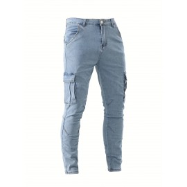 Men's Casual Flap Pocket Skinny Jeans, Chic Street Style Medium Stretch Denim Pants Men's Casual Flap Pocket Skinny Jeans, Chic Street Style Medium Stretch Denim Pants