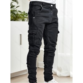 Men's Casual Flap Pocket Skinny Jeans, Chic Street Style Medium Stretch Denim Pants Men's Casual Flap Pocket Skinny Jeans, Chic Street Style Medium Stretch Denim Pants