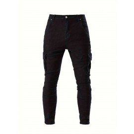 Men's Casual Flap Pocket Skinny Jeans, Chic Street Style Medium Stretch Denim Pants Men's Casual Flap Pocket Skinny Jeans, Chic Street Style Medium Stretch Denim Pants