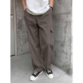 1pc Men'S Casual Denim Cargo Pants, Solid Color, Non-Stretch, Regular Length, Suitable for All Seasons, with Pockets, Woven Fabric, Slim Fit 1pc Men'S Casual Denim Cargo Pants, Solid Color, Non-Stretch, Regular Length, Suitable for All Seasons, with Pockets, Woven Fabric, Slim Fit