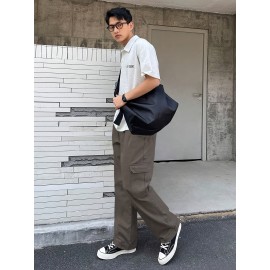 1pc Men'S Casual Denim Cargo Pants, Solid Color, Non-Stretch, Regular Length, Suitable for All Seasons, with Pockets, Woven Fabric, Slim Fit 1pc Men'S Casual Denim Cargo Pants, Solid Color, Non-Stretch, Regular Length, Suitable for All Seasons, with Pockets, Woven Fabric, Slim Fit