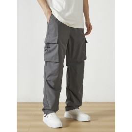 Men's Casual Flap Pocket Straight Leg Cargo Pants, Street Style Casual Pants For Outdoor Activities Men's Casual Flap Pocket Straight Leg Cargo Pants, Street Style Casual Pants For Outdoor Activities