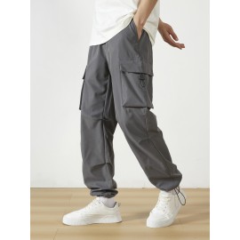 Men's Casual Flap Pocket Straight Leg Cargo Pants, Street Style Casual Pants For Outdoor Activities Men's Casual Flap Pocket Straight Leg Cargo Pants, Street Style Casual Pants For Outdoor Activities