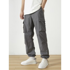 Men's Casual Flap Pocket Straight Leg Cargo Pants, Street Style Casual Pants For Outdoor Activities Men's Casual Flap Pocket Straight Leg Cargo Pants, Street Style Casual Pants For Outdoor Activities