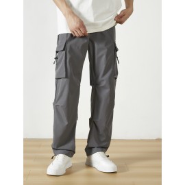 Men's Casual Flap Pocket Straight Leg Cargo Pants, Street Style Casual Pants For Outdoor Activities Men's Casual Flap Pocket Straight Leg Cargo Pants, Street Style Casual Pants For Outdoor Activities
