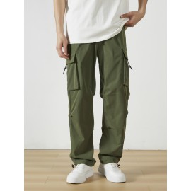 Men's Casual Flap Pocket Straight Leg Cargo Pants, Street Style Casual Pants For Outdoor Activities Men's Casual Flap Pocket Straight Leg Cargo Pants, Street Style Casual Pants For Outdoor Activities