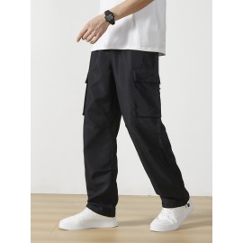 Men's Casual Flap Pocket Straight Leg Cargo Pants, Street Style Casual Pants For Outdoor Activities Men's Casual Flap Pocket Straight Leg Cargo Pants, Street Style Casual Pants For Outdoor Activities