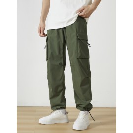 Men's Casual Flap Pocket Straight Leg Cargo Pants, Street Style Casual Pants For Outdoor Activities Men's Casual Flap Pocket Straight Leg Cargo Pants, Street Style Casual Pants For Outdoor Activities