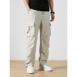 Men's Casual Flap Pocket Straight Leg Cargo Pants, Street Style Casual Pants For Outdoor Activities Men's Casual Flap Pocket Straight Leg Cargo Pants, Street Style Casual Pants For Outdoor Activities