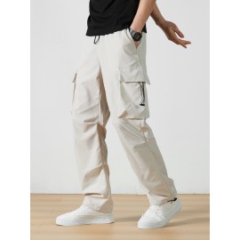 Men's Casual Flap Pocket Straight Leg Cargo Pants, Street Style Casual Pants For Outdoor Activities Men's Casual Flap Pocket Straight Leg Cargo Pants, Street Style Casual Pants For Outdoor Activities