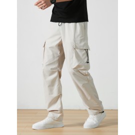 Men's Casual Flap Pocket Straight Leg Cargo Pants, Street Style Casual Pants For Outdoor Activities Men's Casual Flap Pocket Straight Leg Cargo Pants, Street Style Casual Pants For Outdoor Activities