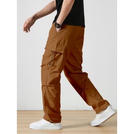 Men's Casual Flap Pocket Straight Leg Cargo Pants, Street Style Casual Pants For Outdoor Activities Men's Casual Flap Pocket Straight Leg Cargo Pants, Street Style Casual Pants For Outdoor Activities