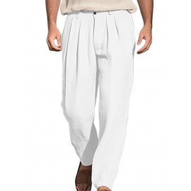 1pc Men'S Casual Wide Leg Pants - Cotton Blend, Solid Color, All-Season, Regular Fit, Slight Stretch, Woven Fabric, Mid Waist with Drawstring and Pleated Front - Versatile for Beach and Daily Wear 1pc Men'S Casual Wide Leg Pants - Cotton Blend, Solid Color, All-Season, Regular Fit, Slight Stretch, Woven Fabric, Mid Waist with Drawstring and Pleated Front - Versatile for Beach and Daily Wear