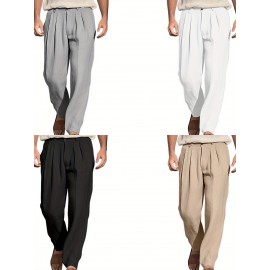1pc Men'S Casual Wide Leg Pants - Cotton Blend, Solid Color, All-Season, Regular Fit, Slight Stretch, Woven Fabric, Mid Waist with Drawstring and Pleated Front - Versatile for Beach and Daily Wear 1pc Men'S Casual Wide Leg Pants - Cotton Blend, Solid Color, All-Season, Regular Fit, Slight Stretch, Woven Fabric, Mid Waist with Drawstring and Pleated Front - Versatile for Beach and Daily Wear