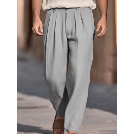 1pc Men'S Casual Wide Leg Pants - Cotton Blend, Solid Color, All-Season, Regular Fit, Slight Stretch, Woven Fabric, Mid Waist with Drawstring and Pleated Front - Versatile for Beach and Daily Wear 1pc Men'S Casual Wide Leg Pants - Cotton Blend, Solid Color, All-Season, Regular Fit, Slight Stretch, Woven Fabric, Mid Waist with Drawstring and Pleated Front - Versatile for Beach and Daily Wear