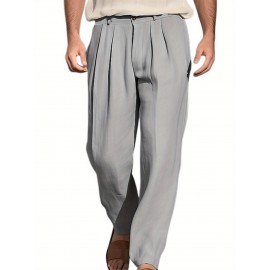 1pc Men'S Casual Wide Leg Pants - Cotton Blend, Solid Color, All-Season, Regular Fit, Slight Stretch, Woven Fabric, Mid Waist with Drawstring and Pleated Front - Versatile for Beach and Daily Wear 1pc Men'S Casual Wide Leg Pants - Cotton Blend, Solid Color, All-Season, Regular Fit, Slight Stretch, Woven Fabric, Mid Waist with Drawstring and Pleated Front - Versatile for Beach and Daily Wear