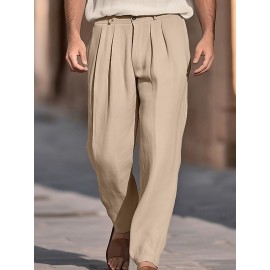 1pc Men'S Casual Wide Leg Pants - Cotton Blend, Solid Color, All-Season, Regular Fit, Slight Stretch, Woven Fabric, Mid Waist with Drawstring and Pleated Front - Versatile for Beach and Daily Wear 1pc Men'S Casual Wide Leg Pants - Cotton Blend, Solid Color, All-Season, Regular Fit, Slight Stretch, Woven Fabric, Mid Waist with Drawstring and Pleated Front - Versatile for Beach and Daily Wear