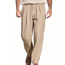 1pc Men'S Casual Wide Leg Pants - Cotton Blend, Solid Color, All-Season, Regular Fit, Slight Stretch, Woven Fabric, Mid Waist with Drawstring and Pleated Front - Versatile for Beach and Daily Wear 1pc Men'S Casual Wide Leg Pants - Cotton Blend, Solid Color, All-Season, Regular Fit, Slight Stretch, Woven Fabric, Mid Waist with Drawstring and Pleated Front - Versatile for Beach and Daily Wear