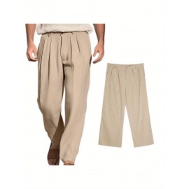 1pc Men'S Casual Wide Leg Pants - Cotton Blend, Solid Color, All-Season, Regular Fit, Slight Stretch, Woven Fabric, Mid Waist with Drawstring and Pleated Front - Versatile for Beach and Daily Wear 1pc Men'S Casual Wide Leg Pants - Cotton Blend, Solid Color, All-Season, Regular Fit, Slight Stretch, Woven Fabric, Mid Waist with Drawstring and Pleated Front - Versatile for Beach and Daily Wear