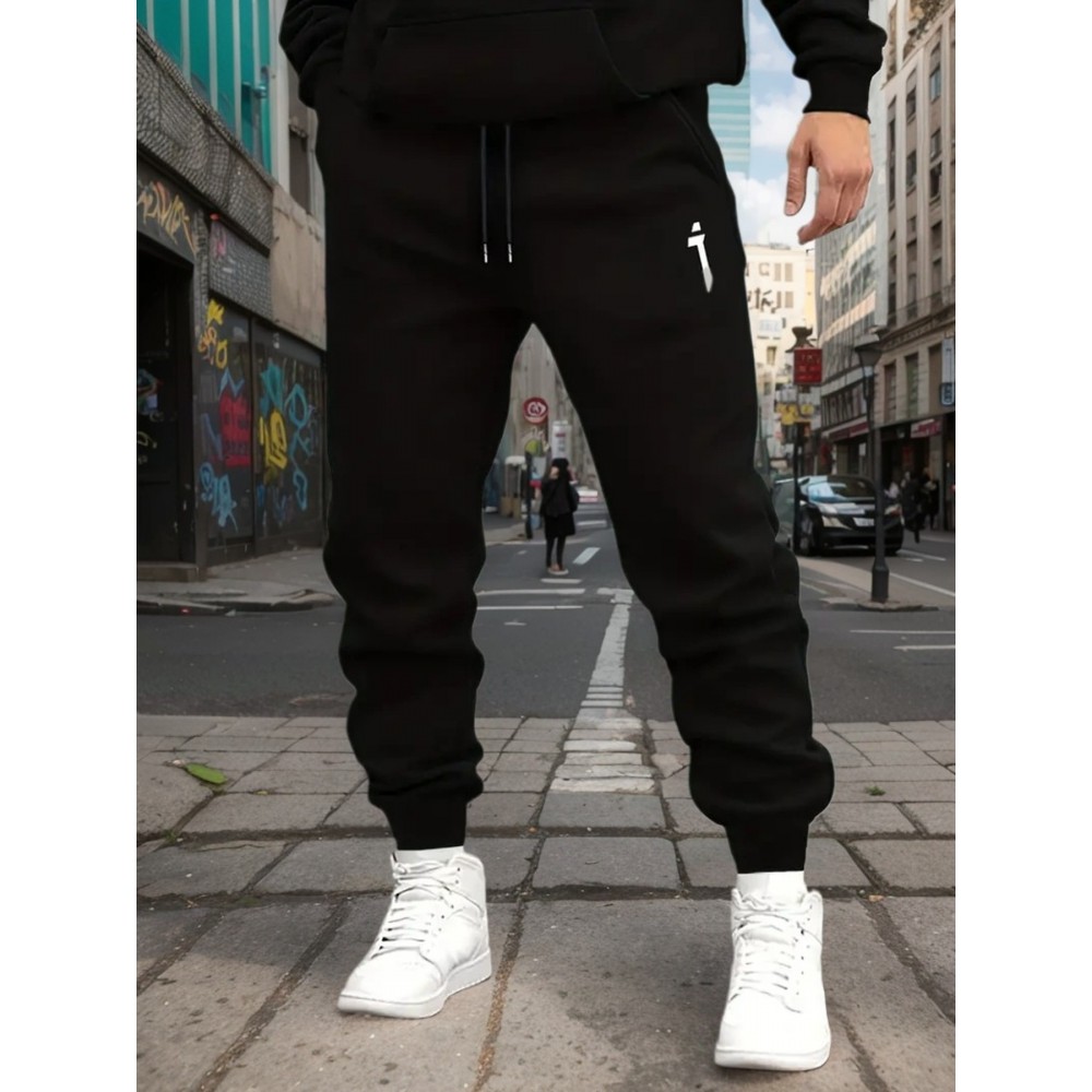 1pc Men'S Casual Cotton Sweatpants with Letter Print, Elastic Waist Drawstring, Knit Fabric, Regular Fit for Outdoors - 50% Cotton, 50% Polyester Blend, Adult Autumn/Winter Fashion Pants 1pc Men'S Casual Cotton Sweatpants with Letter Print, Elastic Waist Drawstring, Knit Fabric, Regular Fit for Outdoors - 50% Cotton, 50% Polyester Blend, Adult Autumn/Winter Fashion Pants