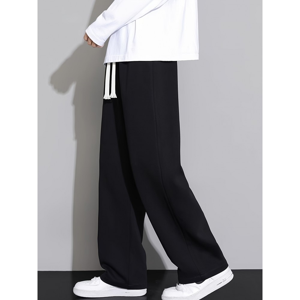 1pc Men'S Casual Cotton Blend Straight Leg Pants with Drawstring Waist - Solid Color, Regular Fit, Slight Stretch Knit Fabric, Comfortable Soft for Weekend Casual Fall/Winter Outdoor Wear 1pc Men'S Casual Cotton Blend Straight Leg Pants with Drawstring Waist - Solid Color, Regular Fit, Slight Stretch Knit Fabric, Comfortable Soft for Weekend Casual Fall/Winter Outdoor Wear