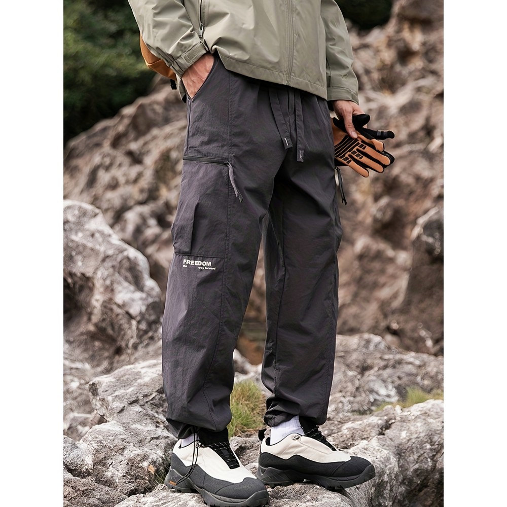 Relaxed Fit, Men's Vintage-Inspired Cargo Pants - Nylon, Casual Fit with Drawstring Waist for Spring/Fall Relaxed Fit, Men's Vintage-Inspired Cargo Pants - Nylon, Casual Fit with Drawstring Waist for Spring/Fall