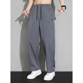 Men's Casual Pocket Joggers, Straight Leg Drawstring Loose Fit Long Sports Pants For Spring Autumn Men's Casual Pocket Joggers, Straight Leg Drawstring Loose Fit Long Sports Pants For Spring Autumn