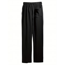 Men's Casual Drawstring Pants - Mid-Waist, Straight Leg, Solid Color Ribbed Design, Polyester Blend, Machine Washable Men's Casual Drawstring Pants - Mid-Waist, Straight Leg, Solid Color Ribbed Design, Polyester Blend, Machine Washable