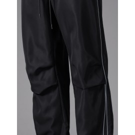 Men'S Casual Joggers, Polyester 100%, Basics Style, Solid Color, Regular Fit Straight Leg, with Drawstring Waist, for Spring/Fall - Non-Stretch Woven Fabric Men'S Casual Joggers, Polyester 100%, Basics Style, Solid Color, Regular Fit Straight Leg, with Drawstring Waist, for Spring/Fall - Non-Stretch Woven Fabric