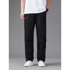 Men'S Casual Joggers, Polyester 100%, Basics Style, Solid Color, Regular Fit Straight Leg, with Drawstring Waist, for Spring/Fall - Non-Stretch Woven Fabric Men'S Casual Joggers, Polyester 100%, Basics Style, Solid Color, Regular Fit Straight Leg, with Drawstring Waist, for Spring/Fall - Non-Stretch Woven Fabric