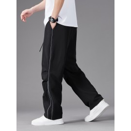 Men'S Casual Joggers, Polyester 100%, Basics Style, Solid Color, Regular Fit Straight Leg, with Drawstring Waist, for Spring/Fall - Non-Stretch Woven Fabric Men'S Casual Joggers, Polyester 100%, Basics Style, Solid Color, Regular Fit Straight Leg, with Drawstring Waist, for Spring/Fall - Non-Stretch Woven Fabric