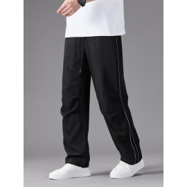 Men'S Casual Joggers, Polyester 100%, Basics Style, Solid Color, Regular Fit Straight Leg, with Drawstring Waist, for Spring/Fall - Non-Stretch Woven Fabric Men'S Casual Joggers, Polyester 100%, Basics Style, Solid Color, Regular Fit Straight Leg, with Drawstring Waist, for Spring/Fall - Non-Stretch Woven Fabric