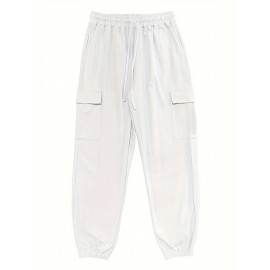 Men's Casual Cargo Pants with Drawstring - Soft, Loose Fit with Multiple Pockets, Solid Color, Machine Washable Men's Casual Cargo Pants with Drawstring - Soft, Loose Fit with Multiple Pockets, Solid Color, Machine Washable