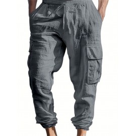 Men's Casual Cargo Pants with Drawstring - Soft, Loose Fit with Multiple Pockets, Solid Color, Machine Washable Men's Casual Cargo Pants with Drawstring - Soft, Loose Fit with Multiple Pockets, Solid Color, Machine Washable