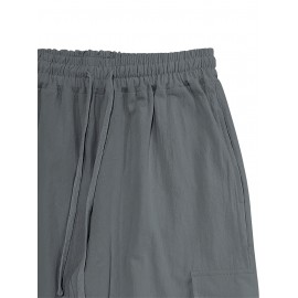 Men's Casual Cargo Pants with Drawstring - Soft, Loose Fit with Multiple Pockets, Solid Color, Machine Washable Men's Casual Cargo Pants with Drawstring - Soft, Loose Fit with Multiple Pockets, Solid Color, Machine Washable