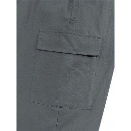 Men's Casual Cargo Pants with Drawstring - Soft, Loose Fit with Multiple Pockets, Solid Color, Machine Washable Men's Casual Cargo Pants with Drawstring - Soft, Loose Fit with Multiple Pockets, Solid Color, Machine Washable