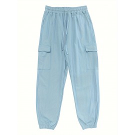 Men's Casual Cargo Pants with Drawstring - Soft, Loose Fit with Multiple Pockets, Solid Color, Machine Washable Men's Casual Cargo Pants with Drawstring - Soft, Loose Fit with Multiple Pockets, Solid Color, Machine Washable