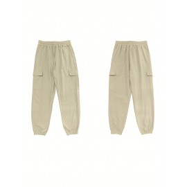 Men's Casual Cargo Pants with Drawstring - Soft, Loose Fit with Multiple Pockets, Solid Color, Machine Washable Men's Casual Cargo Pants with Drawstring - Soft, Loose Fit with Multiple Pockets, Solid Color, Machine Washable