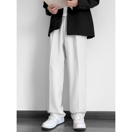 Men's Casual Fashion Pants, Versatile Solid Color, Polyester Fabric, Cropped Length Men's Casual Fashion Pants, Versatile Solid Color, Polyester Fabric, Cropped Length