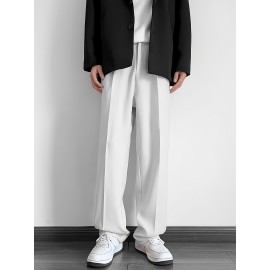 Men's Casual Fashion Pants, Versatile Solid Color, Polyester Fabric, Cropped Length Men's Casual Fashion Pants, Versatile Solid Color, Polyester Fabric, Cropped Length