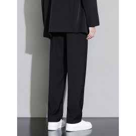 Men's Casual Fashion Pants, Versatile Solid Color, Polyester Fabric, Cropped Length Men's Casual Fashion Pants, Versatile Solid Color, Polyester Fabric, Cropped Length