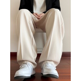 Men's Casual Fashion Pants, Versatile Solid Color, Polyester Fabric, Cropped Length Men's Casual Fashion Pants, Versatile Solid Color, Polyester Fabric, Cropped Length