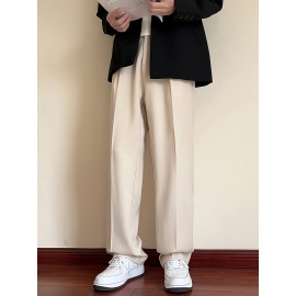 Men's Casual Fashion Pants, Versatile Solid Color, Polyester Fabric, Cropped Length Men's Casual Fashion Pants, Versatile Solid Color, Polyester Fabric, Cropped Length