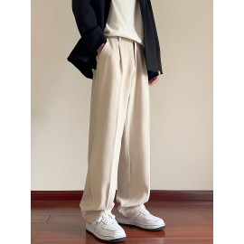 Men's Casual Fashion Pants, Versatile Solid Color, Polyester Fabric, Cropped Length Men's Casual Fashion Pants, Versatile Solid Color, Polyester Fabric, Cropped Length
