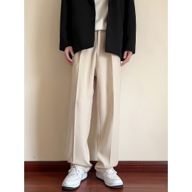 Men's Casual Fashion Pants, Versatile Solid Color, Polyester Fabric, Cropped Length Men's Casual Fashion Pants, Versatile Solid Color, Polyester Fabric, Cropped Length