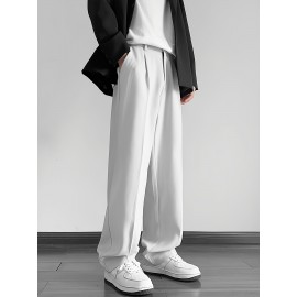 Men's Casual Fashion Pants, Versatile Solid Color, Polyester Fabric, Cropped Length Men's Casual Fashion Pants, Versatile Solid Color, Polyester Fabric, Cropped Length