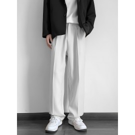 Men's Casual Fashion Pants, Versatile Solid Color, Polyester Fabric, Cropped Length Men's Casual Fashion Pants, Versatile Solid Color, Polyester Fabric, Cropped Length