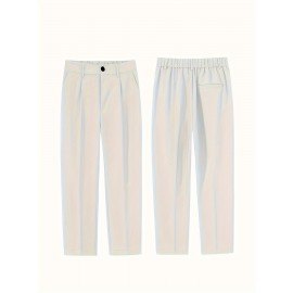 Men's Casual Fashion Pants, Versatile Solid Color, Polyester Fabric, Cropped Length Men's Casual Fashion Pants, Versatile Solid Color, Polyester Fabric, Cropped Length