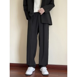 Men's Casual Fashion Pants, Versatile Solid Color, Polyester Fabric, Cropped Length Men's Casual Fashion Pants, Versatile Solid Color, Polyester Fabric, Cropped Length